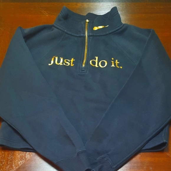 Nike Tops - Nike Sportswear Shine Quarter Zip Crop Pullover Black Funnel Neck  JUST DO IT